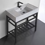 Scarabeo 5123-F-CON2-BLK Modern Marble Design Ceramic Console Sink and Matte Black Base, 32 Inch